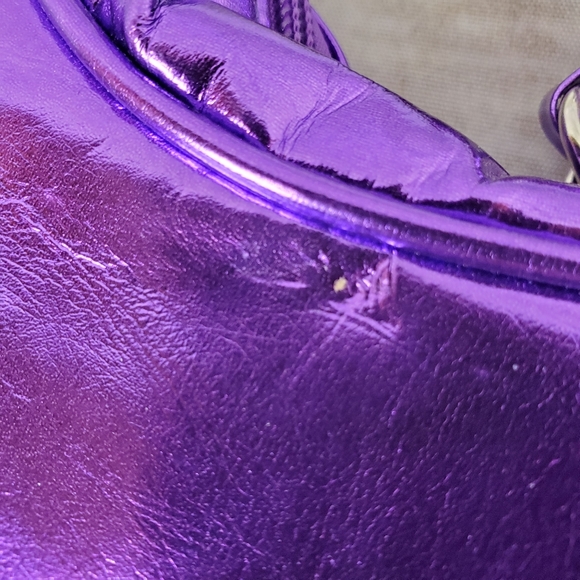 Justin Bieber Metallic Purple Quilted Heart Handbag Dead Stock Chain Strap - Picture 11 of 12